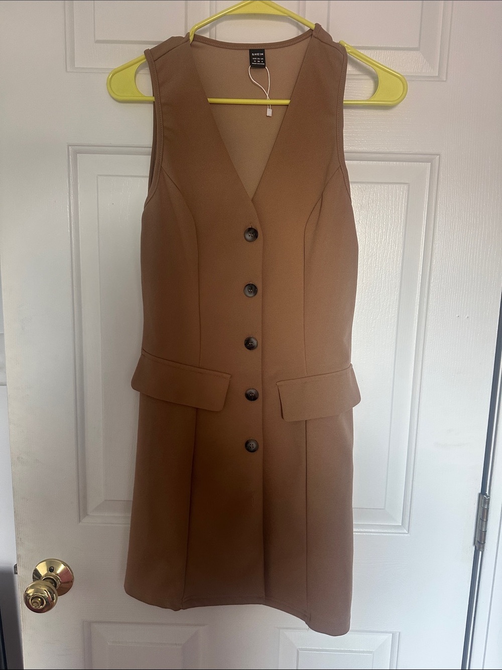 SHEIN Brown Sleeveless Button-Front Tailored Dress